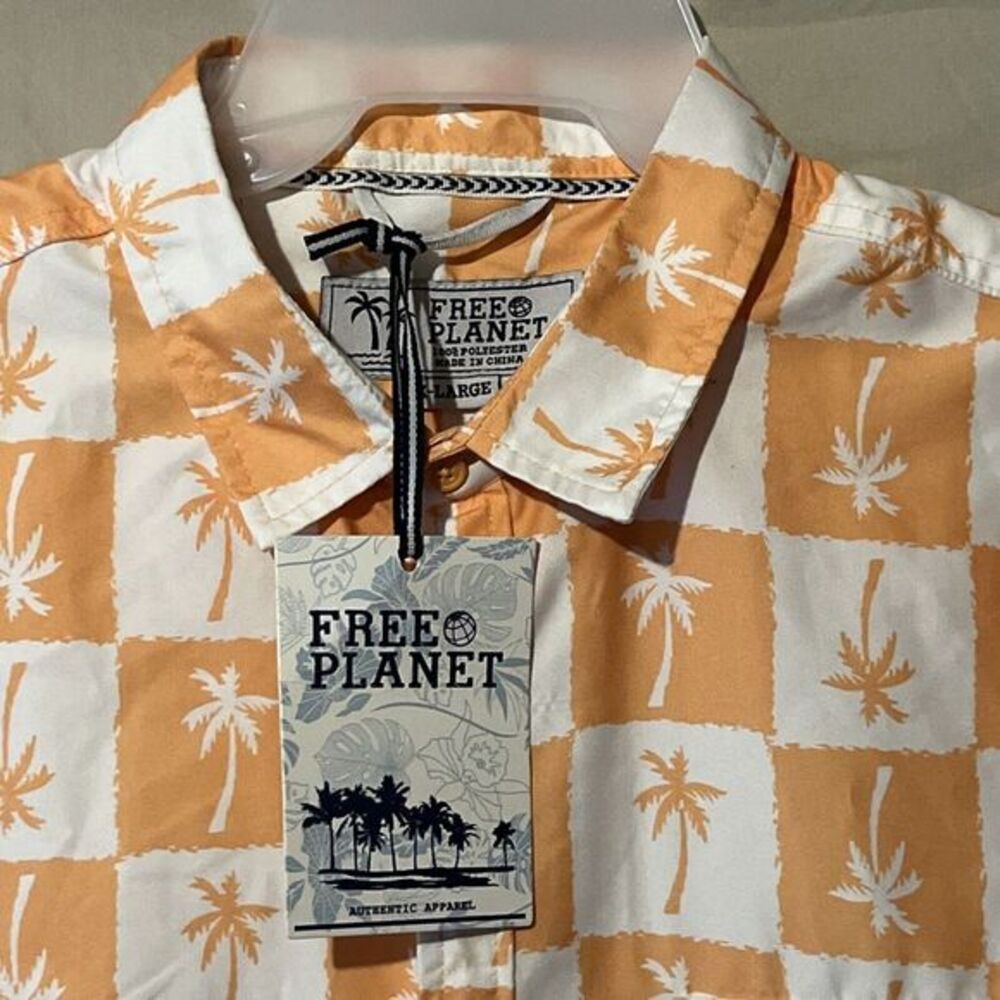 NWT Free Planet Shirt Mens XL Orange White Palm‎ Trees Short Sleeve Button Up